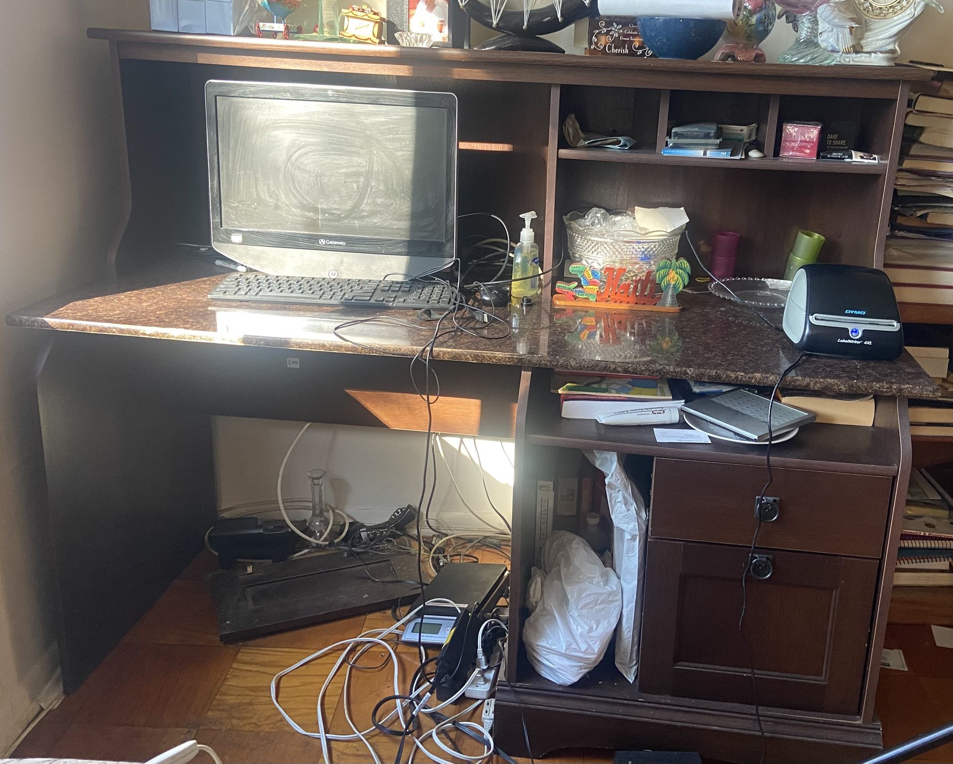 Spacious Computer Desk - Shelves And Two Drawers