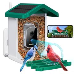 Smart Bird Feeder with Camera Solar Powered, 2.5k HD Camera Auto Capture & AI Identification, Real Time Notifications, Gift for Bird Lovers, Green