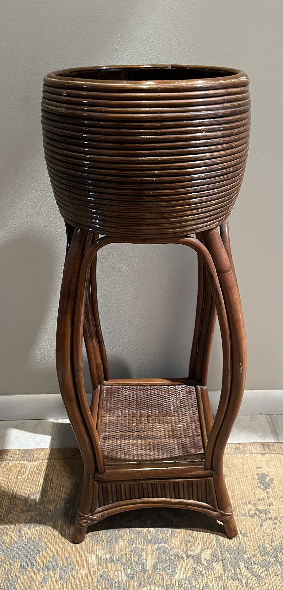 VINTAGE BAMBOO WOOVEN PLANT STAND
