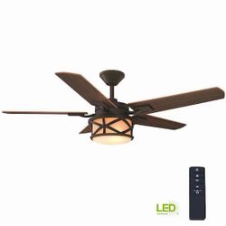 Copley 52 in. Indoor/Outdoor LED Oil Rubbed Bronze Ceiling Fan with Light Kit, Downrod, Remote and Reversible Blades Oil rubbed bronze finish with de
