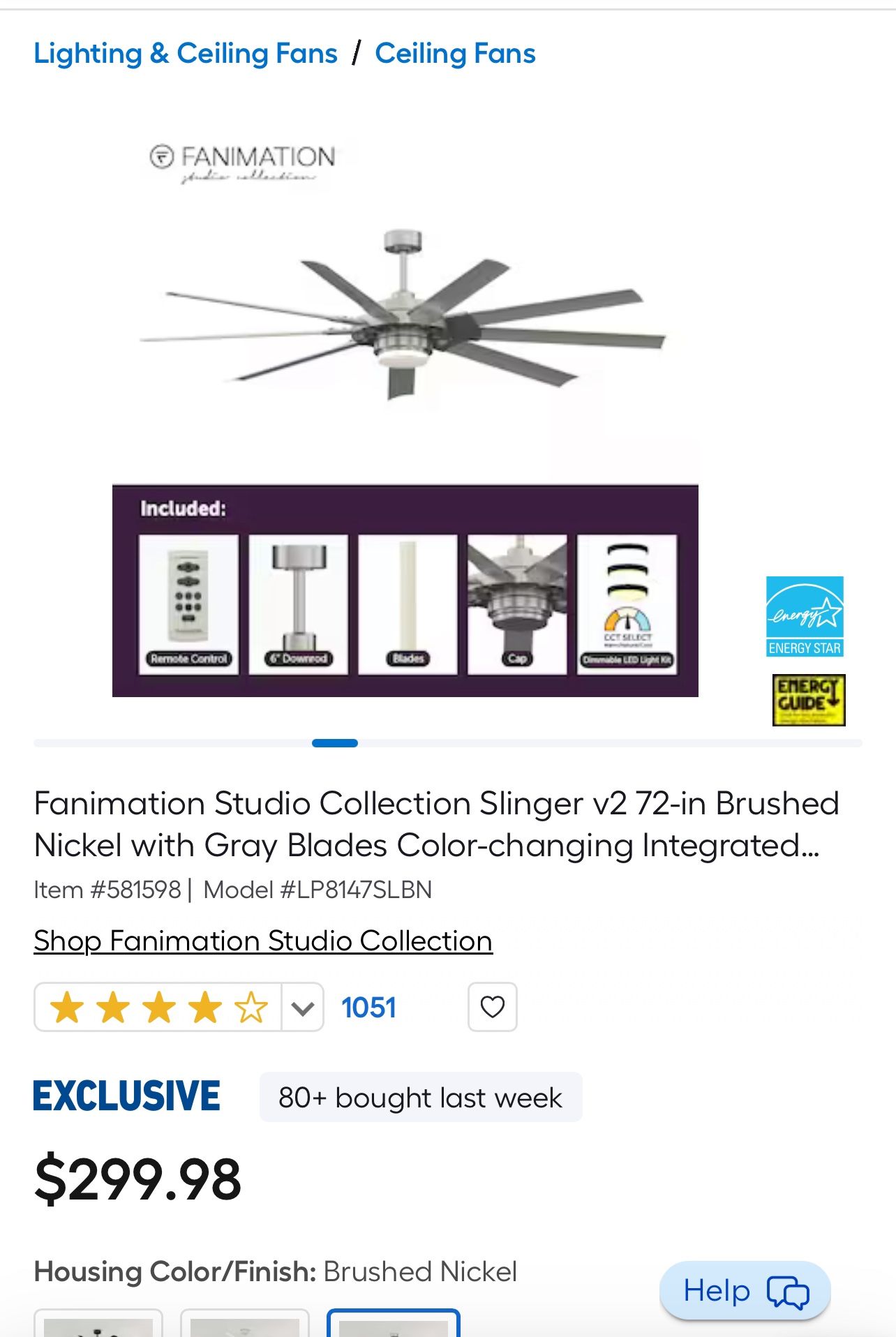 Funimation 72 Inch V2 Slinger Ceiling Fan