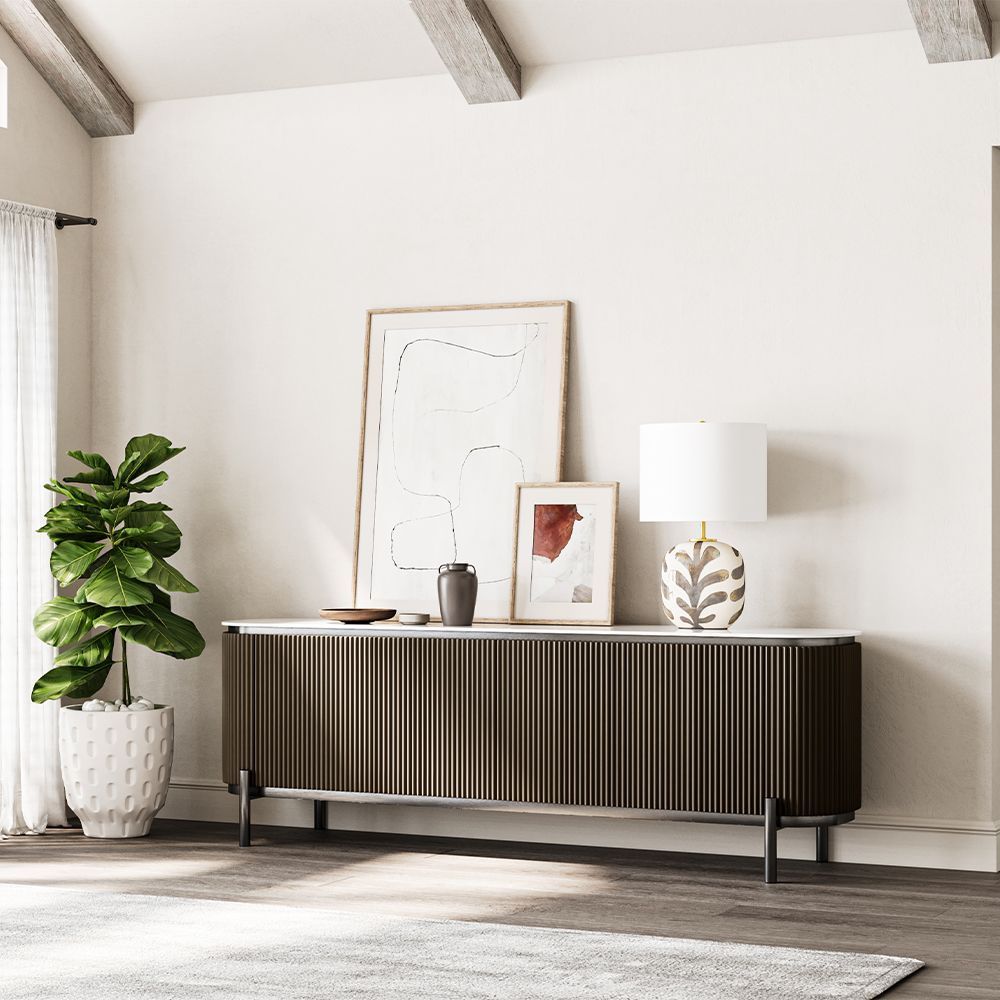 TV Stand, 78.7’’ Mid-Century Modern TV Stand, Striped Slate Top/ soporte TV