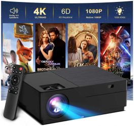 projector with wifi and bluetooth,Movie Projector for Bedroom Celling Camping & Outdoor Use, Portable Projector with Speaker, 6D Keystone