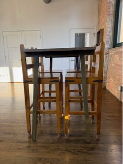 Rustic Industrial Counter-Height Dining Table Set with 4 Chairs