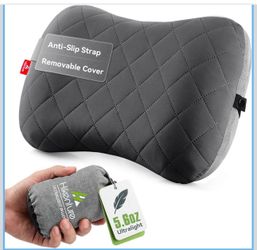 Hikenture Camping Pillow with Removable Cover - Ultralight Inflatable Pillow for Neck Lumber Support - Upgrade Backpacking Pillow - Washable Travel Ai