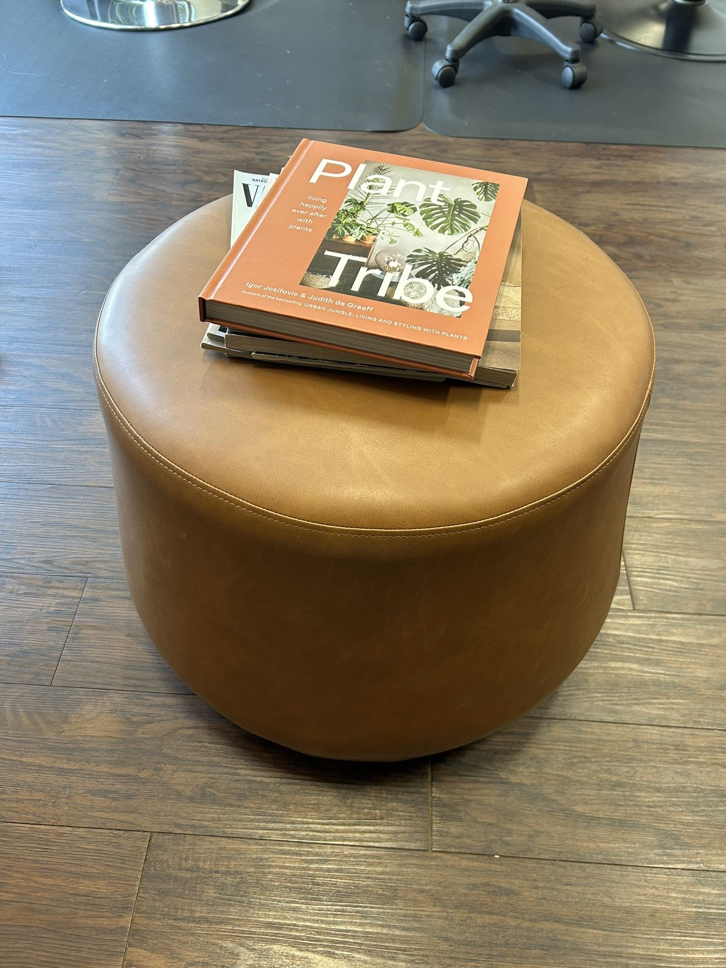 Stylish Faux Brown Leather Ottoman