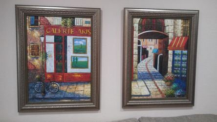 ORIGINALS oil on canvas painting by French artist W. James. Sizes: 40in. H x 31in. W Proffesional framed painting sets. EXCELLENT CONDITION