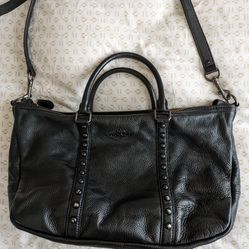 COACH purse - Studded Satchel, black pebbled leather