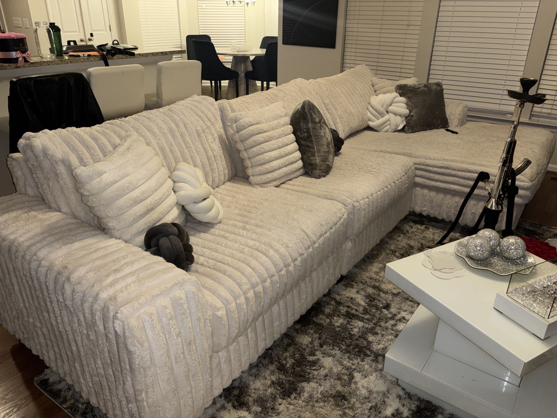 Cream Colored Tufted Fur Oversized sectional