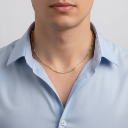 14K Yellow Gold 21" Diamond Cut Figaro Link Chain