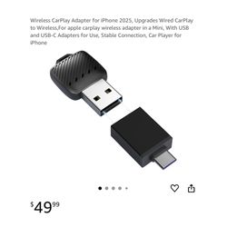 Brand new Wireless CarPlay Adapter for iPhone 2025, Upgrades Wired CarPlay to Wireless,For apple carplay wireless adapter in a Mini, With USB and USB-