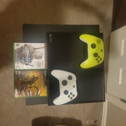 Xbox One With 2 Controller And The Witcher 3, Mortal Kombat.