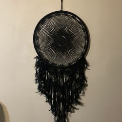Extra large black dream catcher velvet/ feathers wall decor