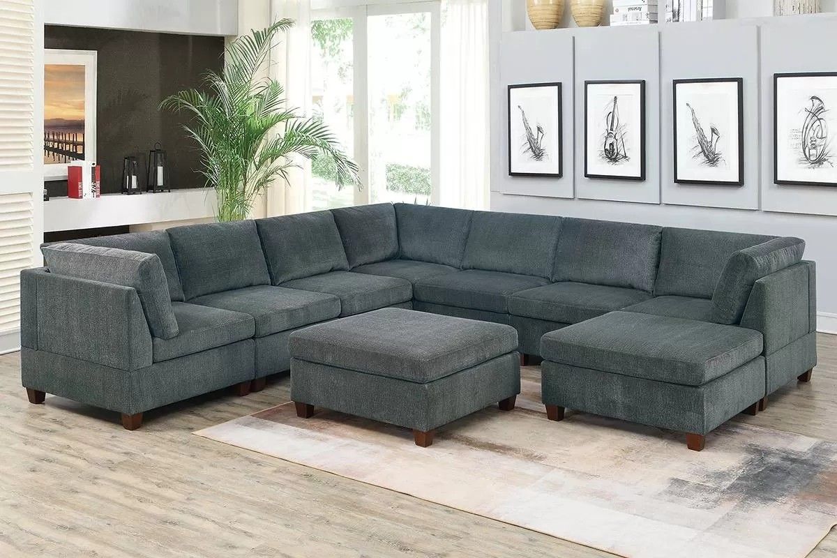 Brand New Grey Super Plush Chenille Modular Sectional Sofa w Ottoman