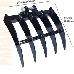 Mini Excavator Rake, Small Excavator Loosening Attachment for 1T-3.5T Mini Excavators with Quickly Clears Debris and Weeds，Span: 3.54in, Hole Diameter