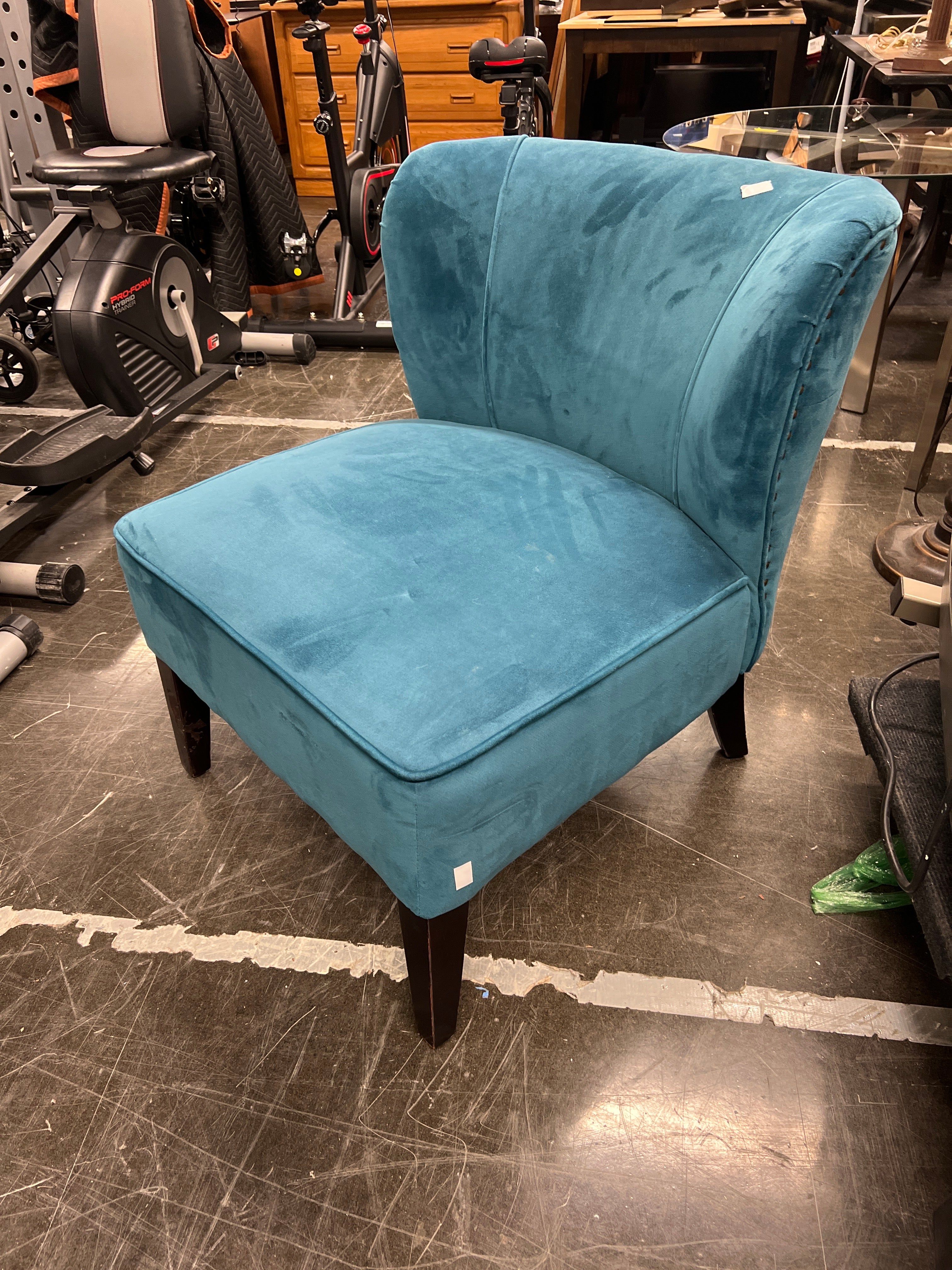Teal Velvet Club Chair with Dark Wood Legs