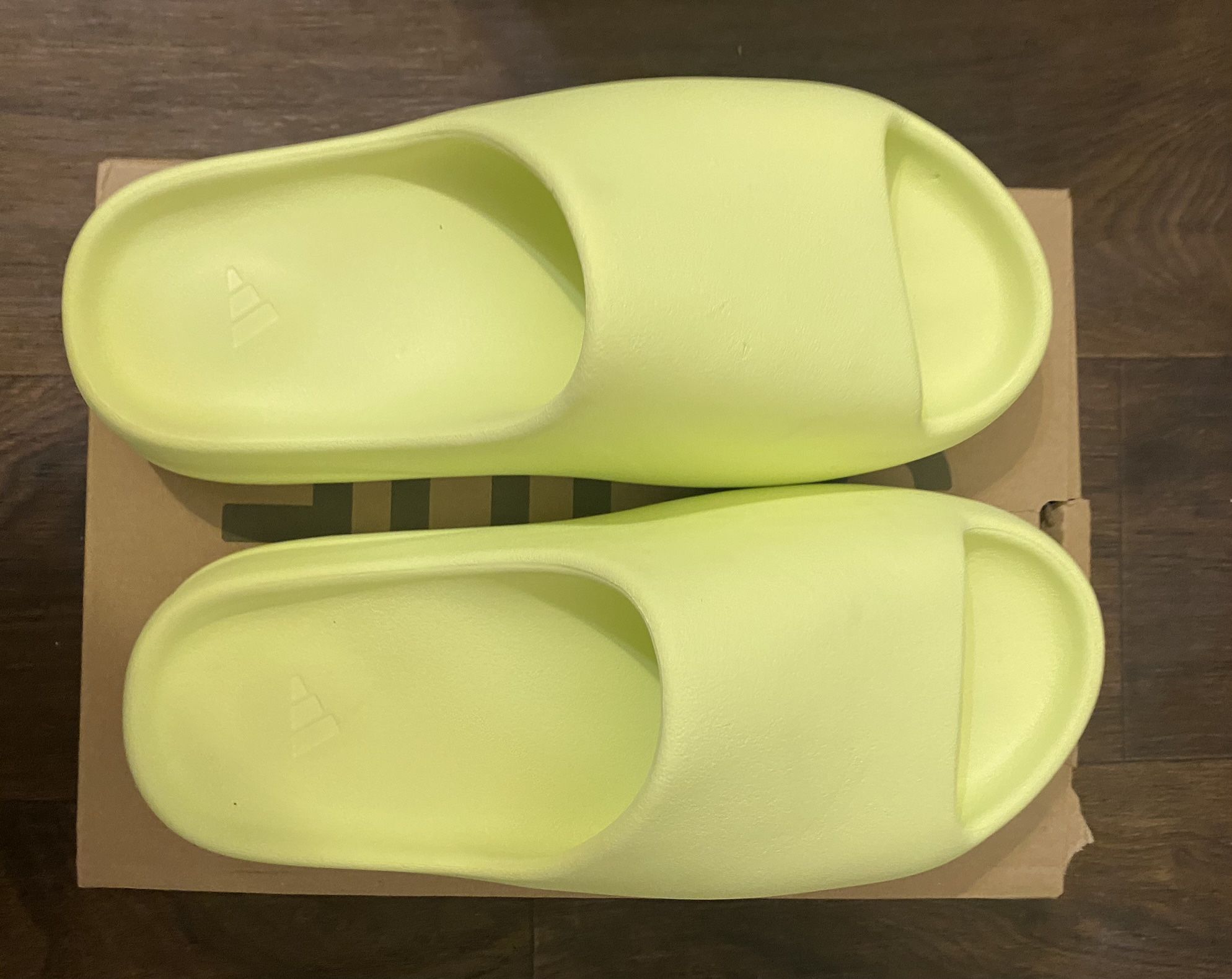 Size 11 men’s Neon Yeezy slides