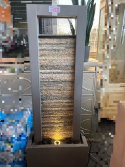 Hi-Line Gift Ltd 79532-M-GY Zen Garden Metal Fountain with Stone Brick Accent - Tranquil Harmony，$150