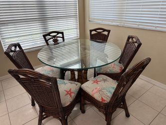 Glass PALM TREE TABLE 6 chairs coastal