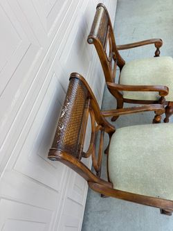 Pair of Wood Armchairs with Woven Back