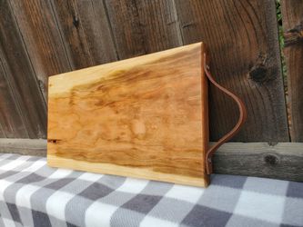 Cherry Charcuterie Board with Leather Strap, Serving Tray, Bread Board, Sandwich Board, Cutting Board