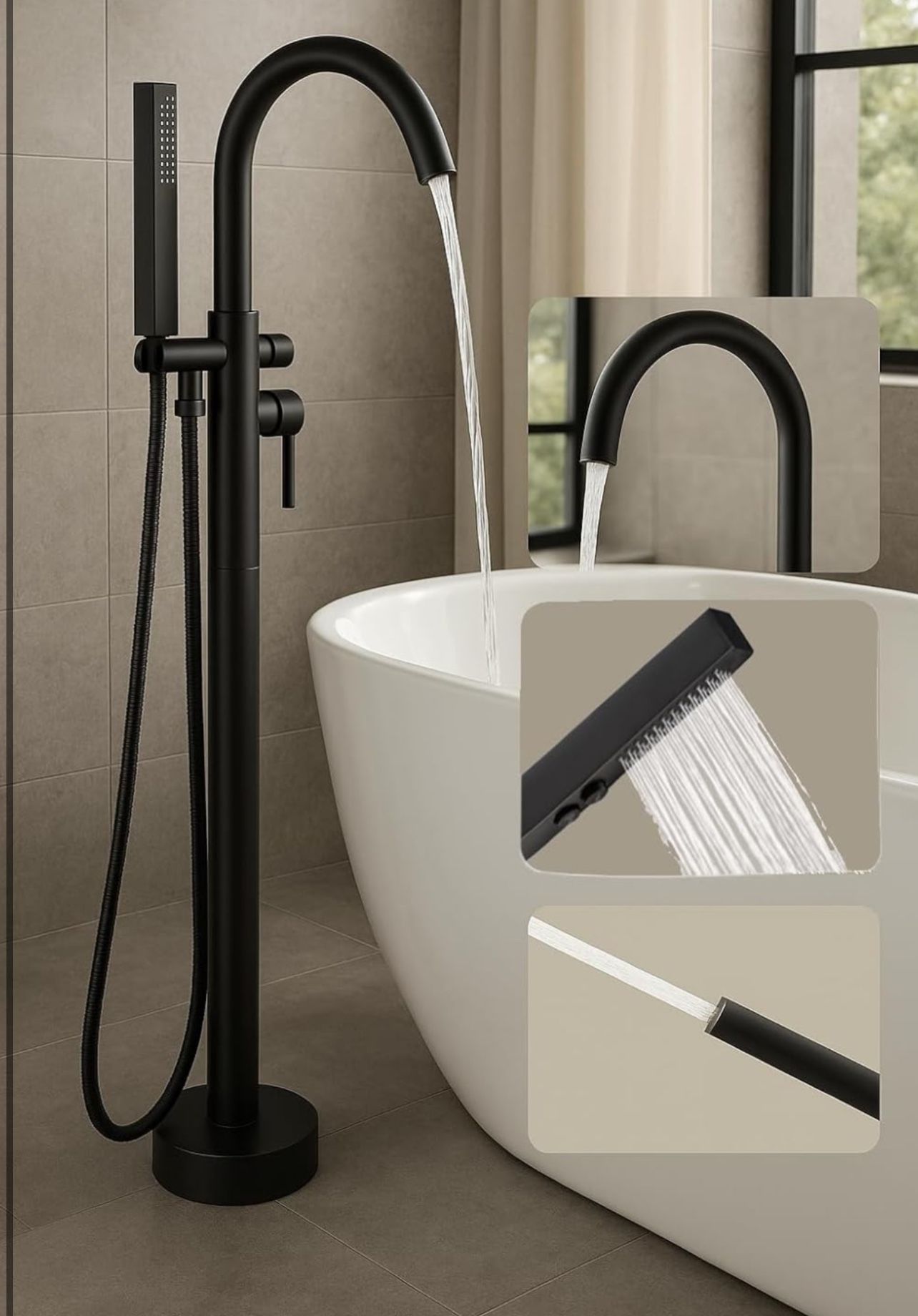 Brand New In The Box- KES Freestanding Bathtub Faucet with 2 Function Handshower (Shower & Sprayer), High Flow 2-Min Fill Floor Mount Tub Filler, Rein