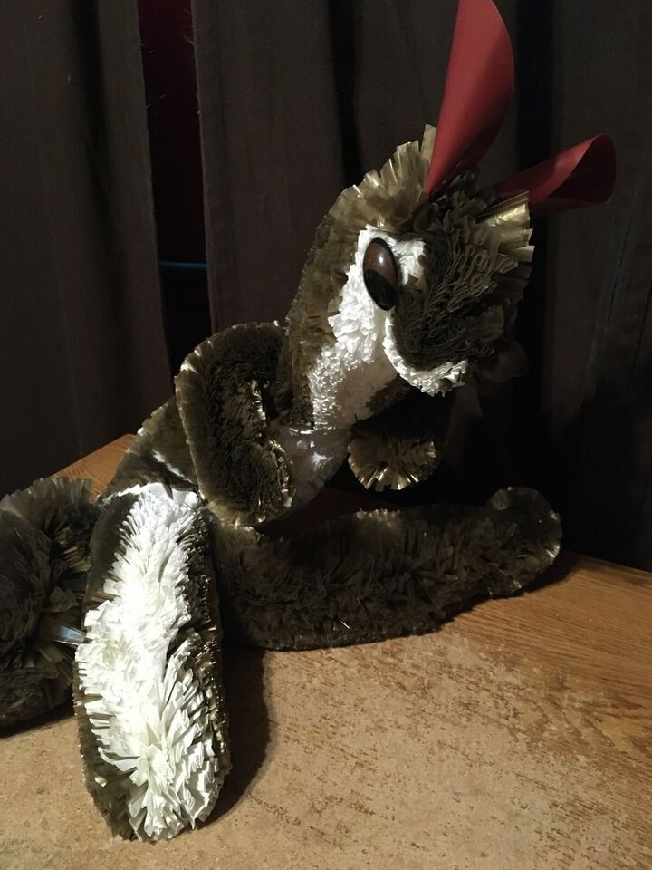 Vintage Wired Kangaroo 38 In Made From Plastic Bags Sculpture With Plastic Eyes And Mouth