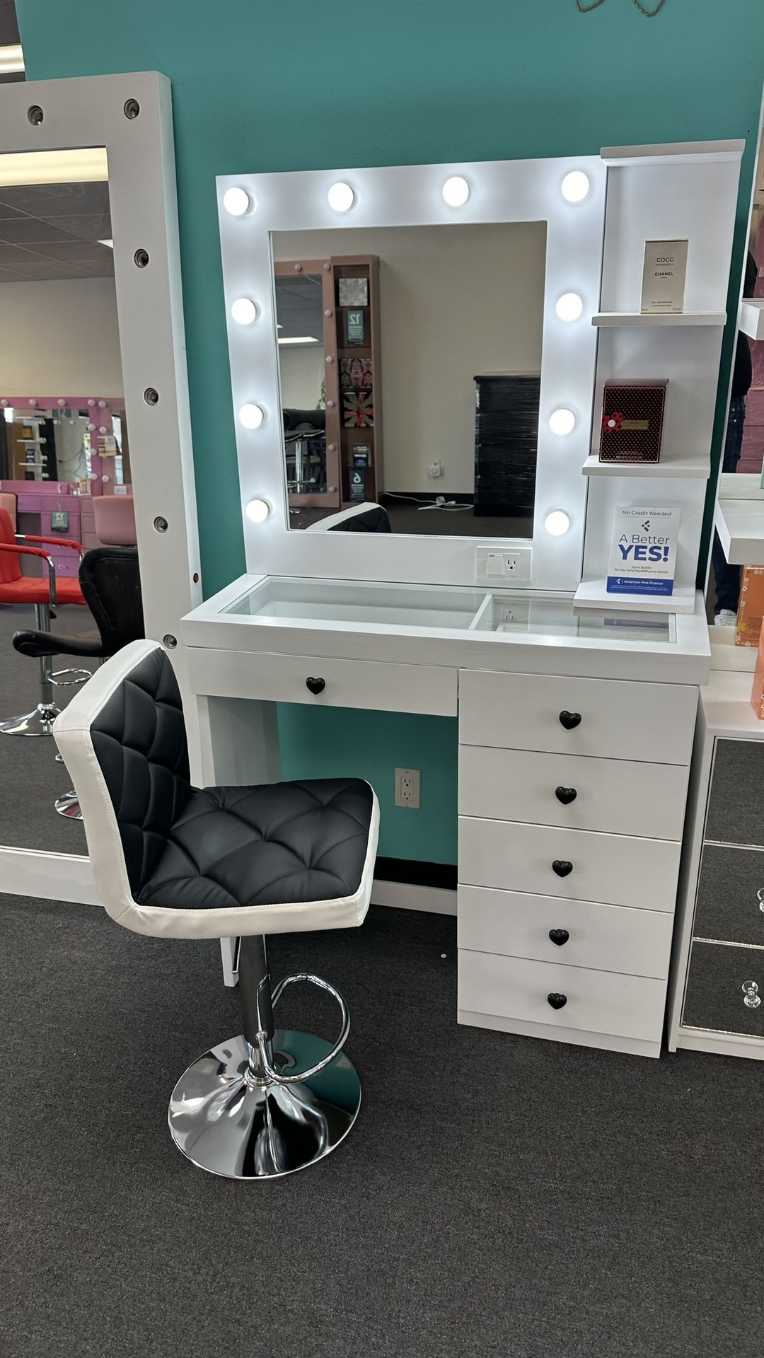 White Vanity With Side Shelf