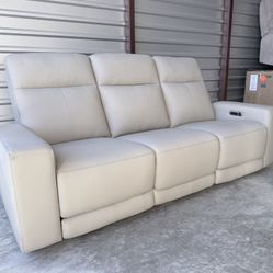 Wren Leather Power Reclining Sofa, Light Gray 