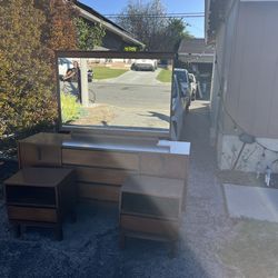 Wood Dresser, nights stands and mirror