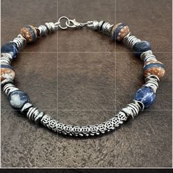 Silver and Blue Sodalite Beaded Bracelet 