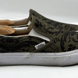 Vans Slip-On Shoes Skull Damask Green Black Men’s 9 / Women’s 10.5 Gothic Patterns