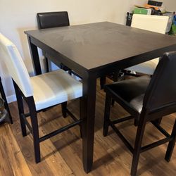 Wooden High Top Table With 4 Chairs 