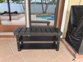 Black Wood Entryway Bench with Shoe Shelves