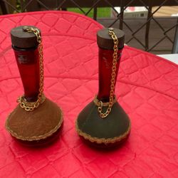 2. Vtg Decorative Corked w Chain Brown Bottle Vase 6" Unique Decor