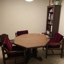 Wooden Dining table set with 4 Rolling chairs