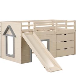 ***WOOD BED SET W/SLIDE- WHITE & PINK (READ DESCRIPTION!!)***