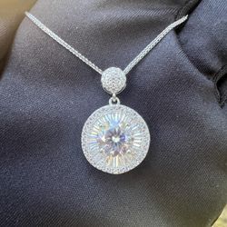 New Moissanite 10H10A Pendant Necklace 2CT,18K White Gold Plated Sterling Silver