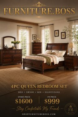 Queen Size Bed + Dresser + Mirror + Nightstand $999
