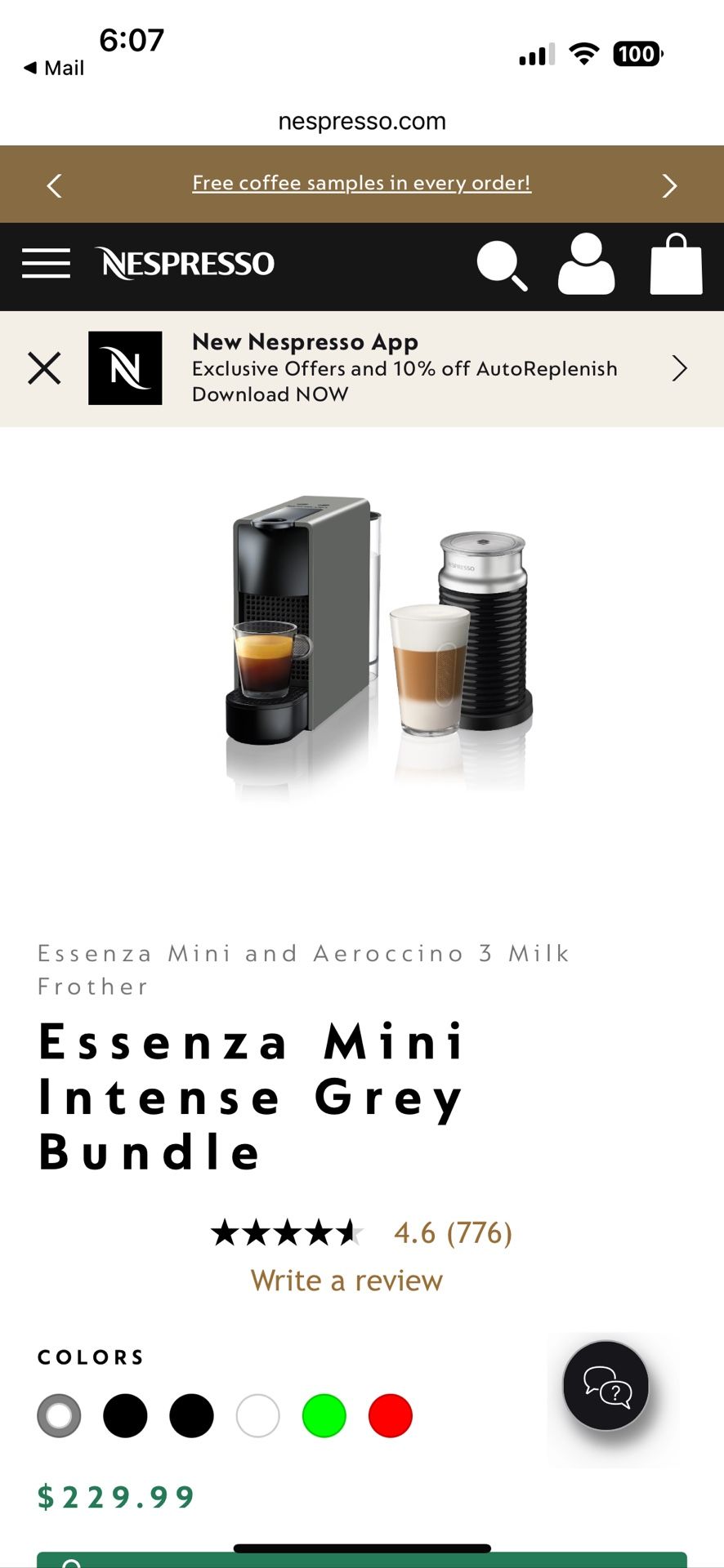 Nespresso Essenza Mini With Milk Frother And Pod Storage Drawer