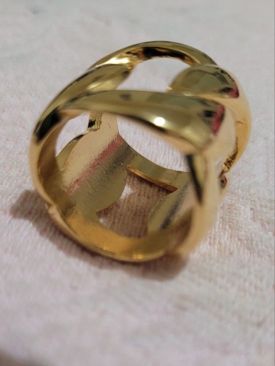 Vintage Cuff Ring Gold Metal Link Chain Costume Fashion Jewelry Cutout Cage HTF.