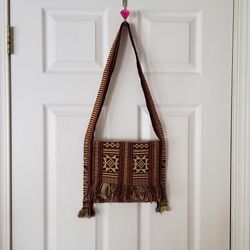 Vintage Tibetan Buddhist Monk's Himalayan Woven Boho Fringe Shoulder Bag