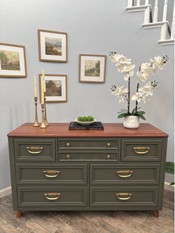 Stunning 7 Drawers Green Dresser/credenza/Buffet/Cupboard