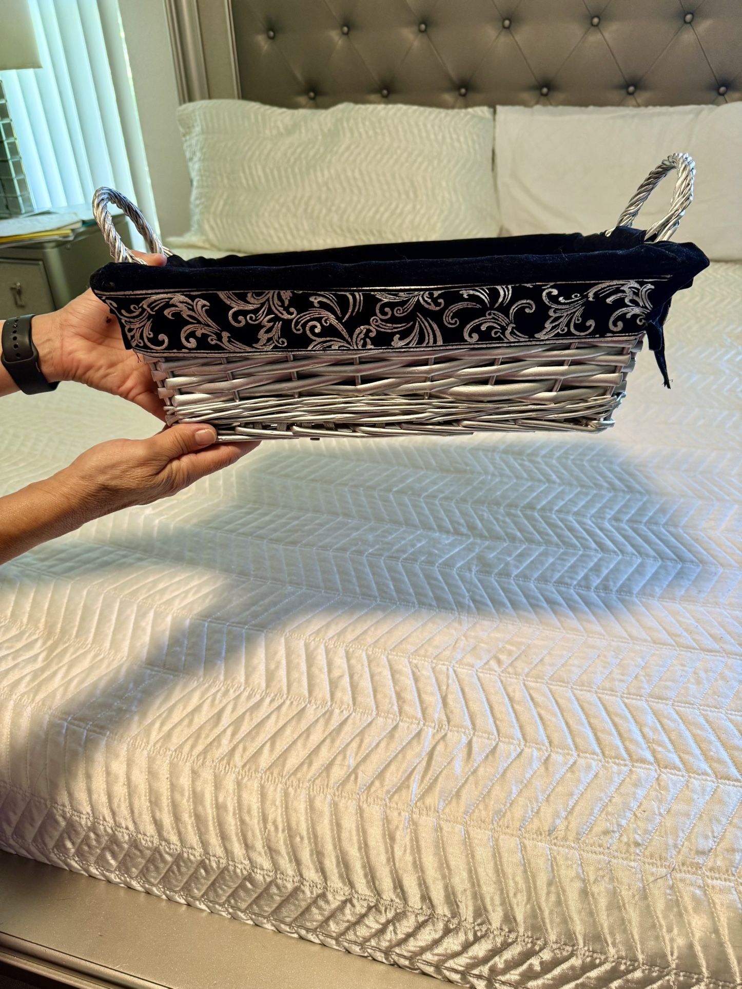 Basket Size 16”x 12” X 5” H Color Silver