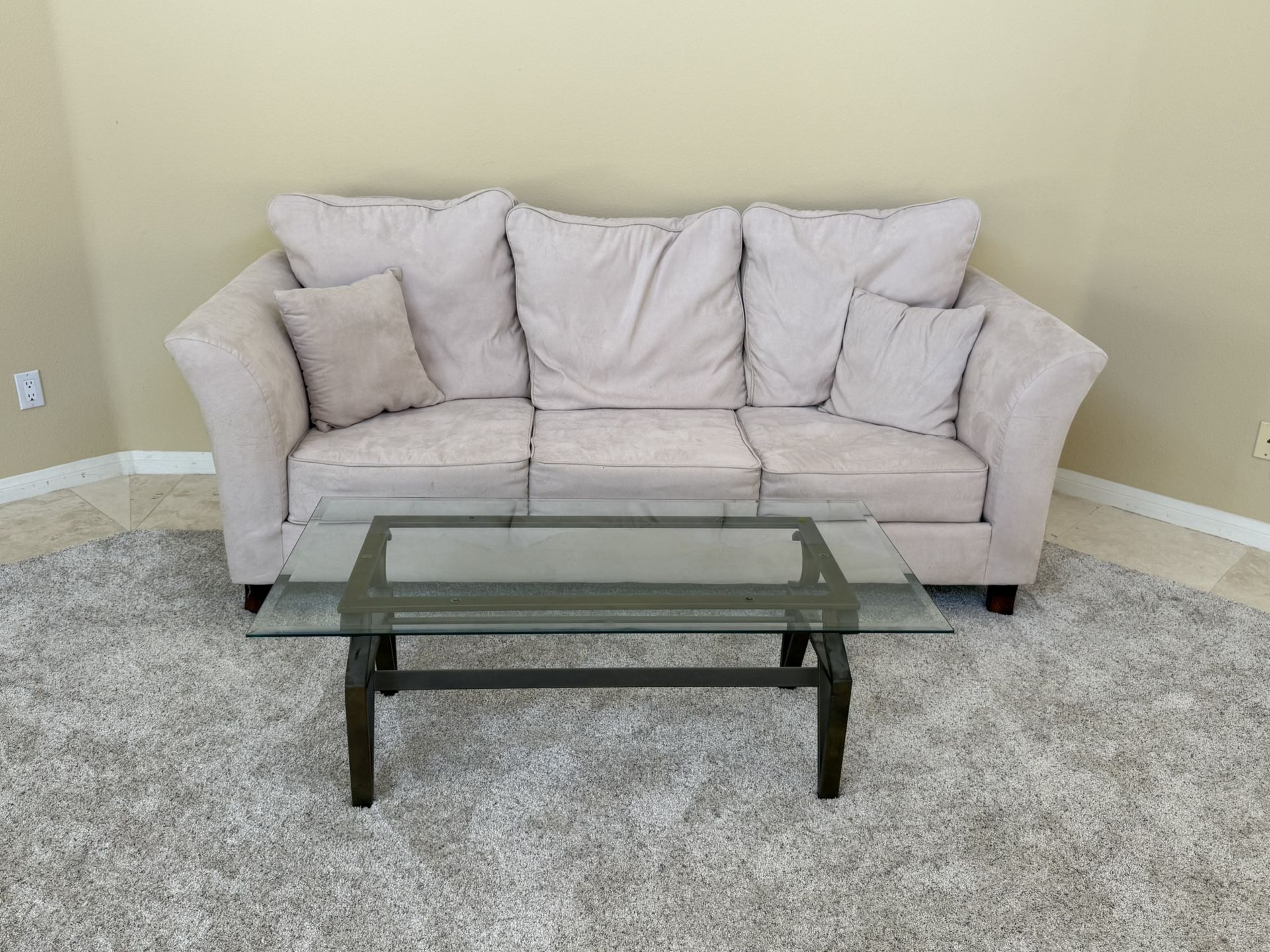 Comfy 3-Seater Couch + Glass Coffee Table