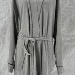 FABLETICS HEATHER GREY WAFFLE KNIT BELTED LOUNGE ROBE