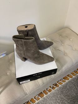 Nine West Taupe Suede Pointed Ankle Booties with Block Heel