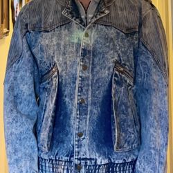 Vintage 80s/90s Acid Wash Denim Jacket with Pinstripe Detail