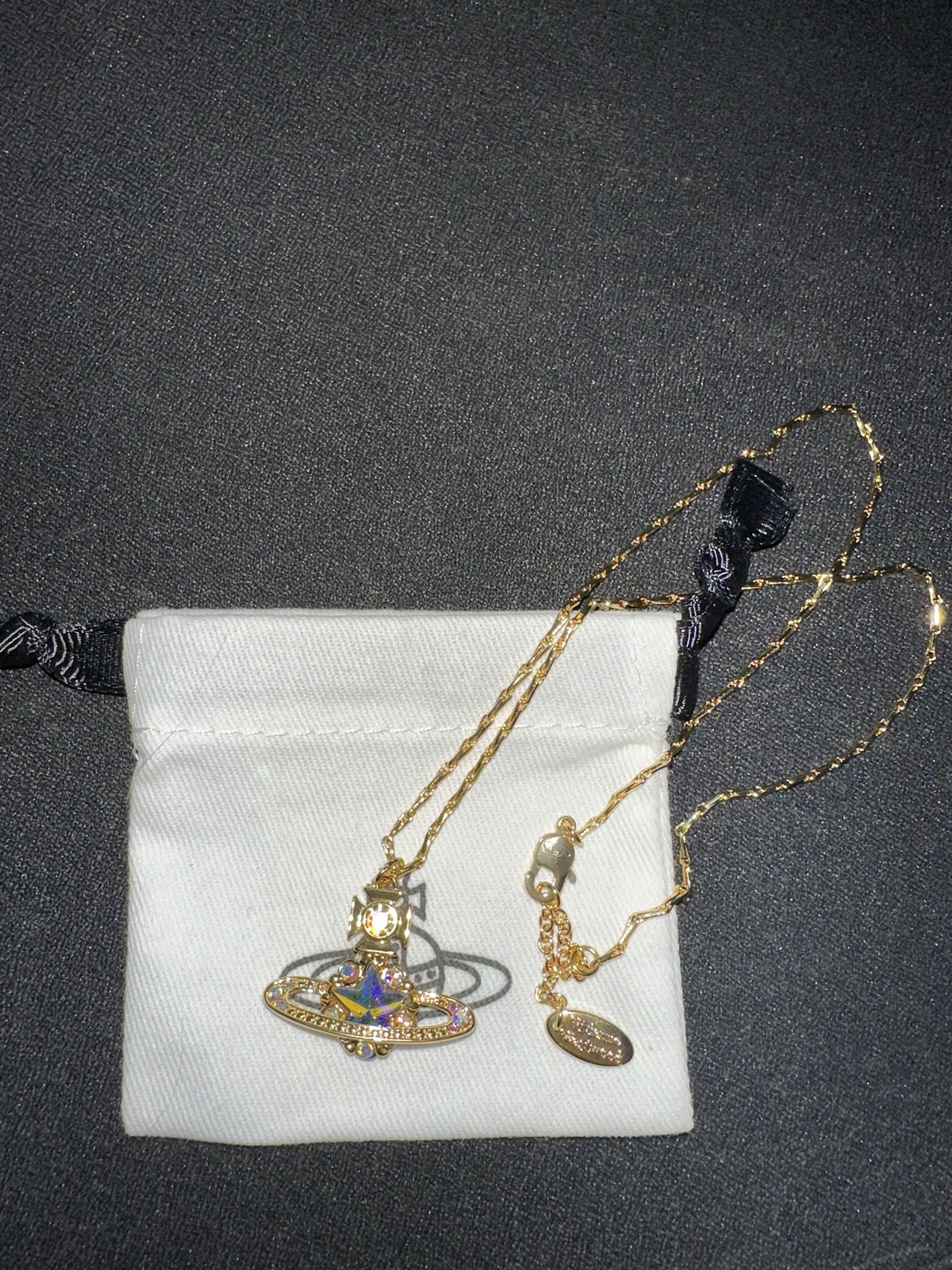 Vivienne Westwood Gold Crystal Saturn Necklace