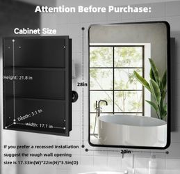 20x28 Black Framed Bathroom Medicine Cabinet Mirror – New